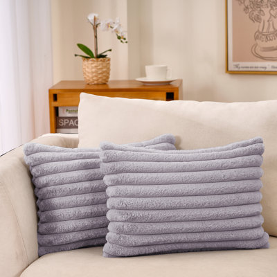 Striped Faux Fur Reversible Pillow Cover