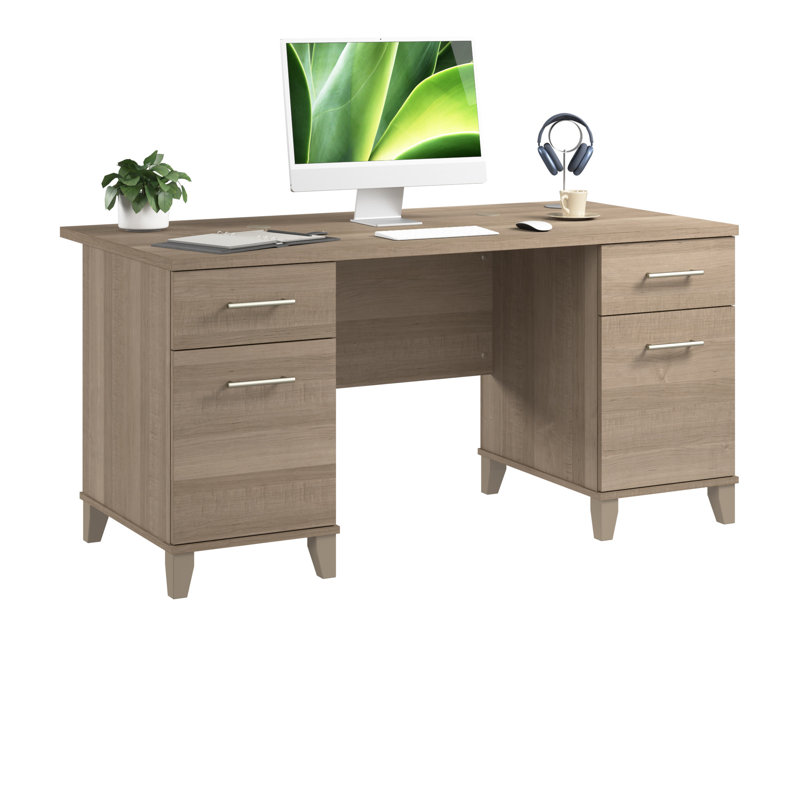 Kaionna 60” Office Desk with Drawers, Computer Office Desk with Storage, Modern Wood, Ash Gray, Ash Gray