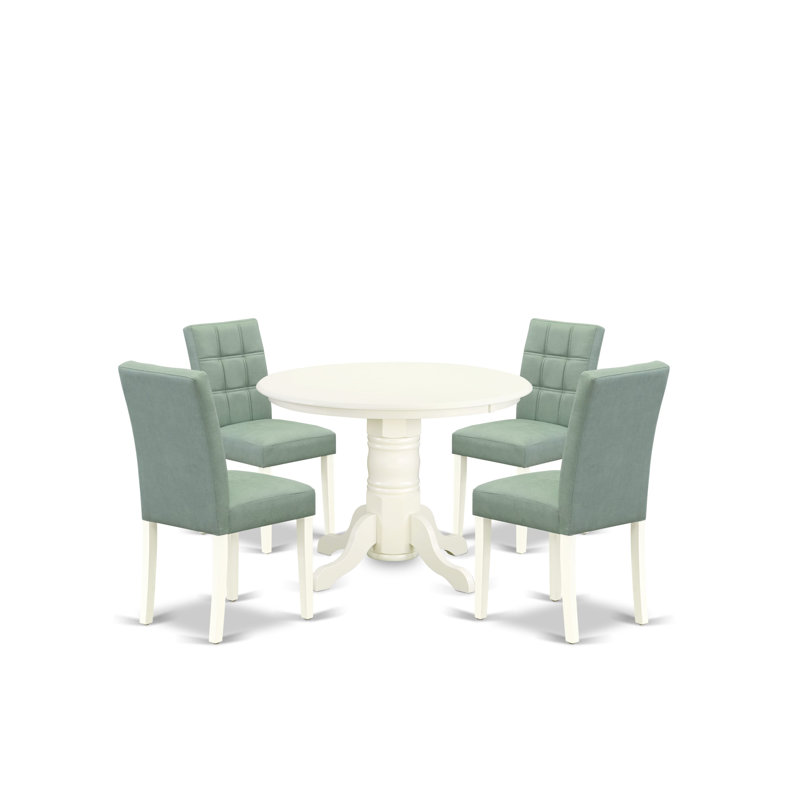 L'ensemble de table de salle à manger 5 pièces contient une table de salle à manger moderne et 4 chaises en tissu de polyester vert saule, blanc lin