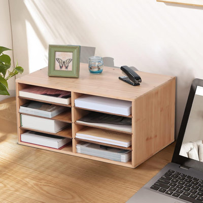 Baiya Large Bamboo Desktop File Sorter A4 Office Home Document Organiser Storage 8 Compartments