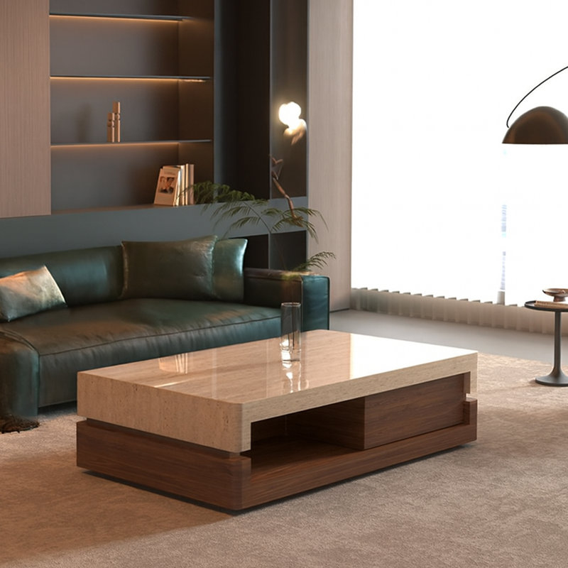 Modern Simple Marble Coffee Table, 15.7" H x 51.2" L x 27.6" W