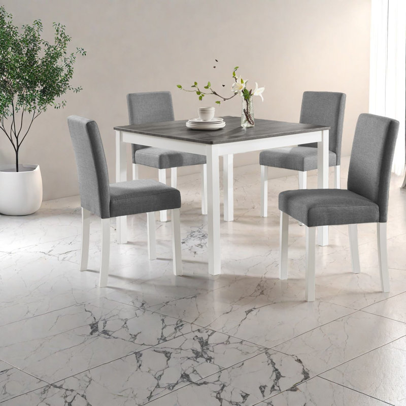 Ensemble de table de salle à manger moderne gris et blanc avec chaises en bois pour cuisines compactes