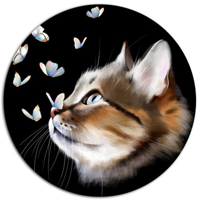 " Cat With Butterflies On Black "