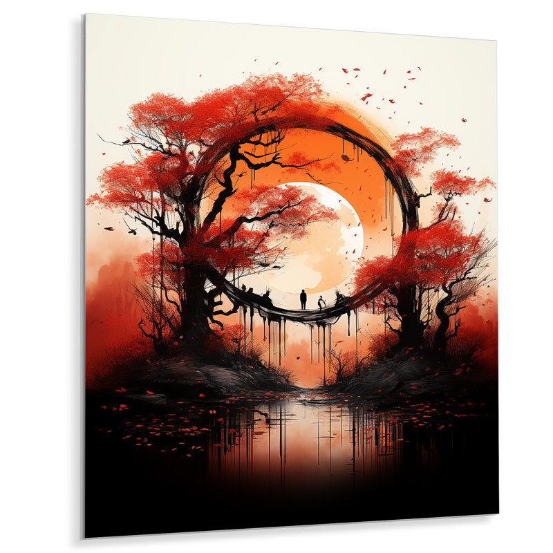 «Red Gothic Japon Forest View 2», art mural en métal au Japon, H 32 po x l 16 po x P 1 po