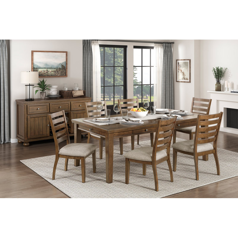 Ensemble de table de salle à manger 7 pièces en bois rembourré brun