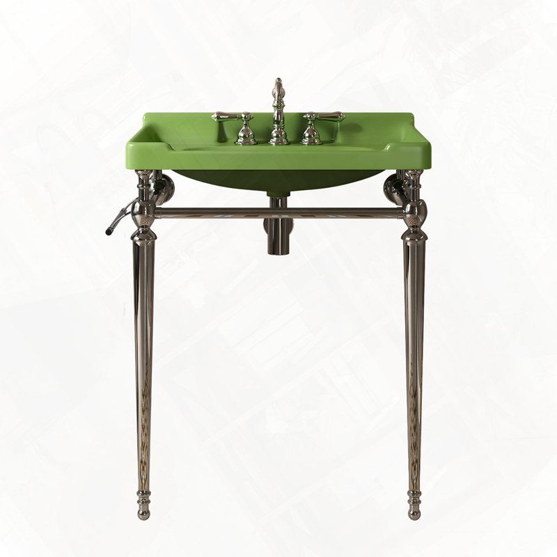 Lavabo de console de salle de bain mural avec pieds de support en acier inoxydable, Chrome chrome