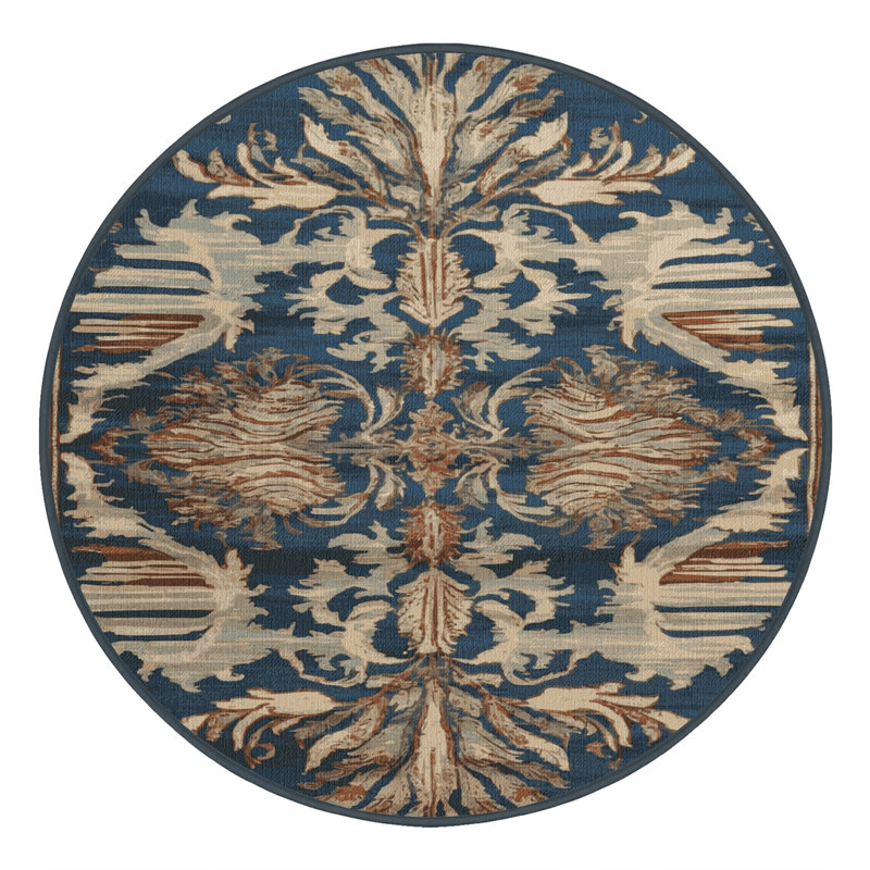 Tapis persan noir lavable à la machine, Rond 4 pi