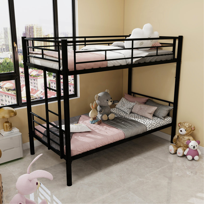 Twin Over Twin Metal Bunk Bed For Kids Boys Girls,Metal Structure Bedframe With Ladders & Guardrail,Convertible 2 Beds,No Spring Box Required
