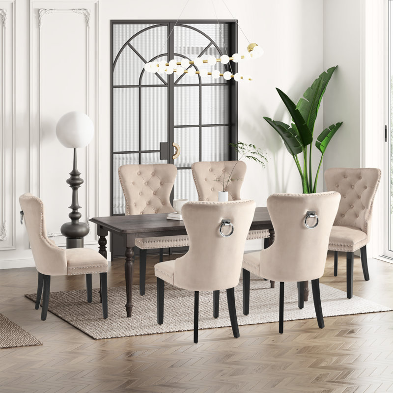 Tufted Velvet Side Chair (Set Of 6), Taupe