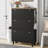 Narrow Design Shoe Cabinet With 3 Flip Drawers, Wood Grain Pattern Top Entryway Organizer With 3 Hooks, Free Standing Shoe Rack With Adjustable Panel For Hallway-1710272330