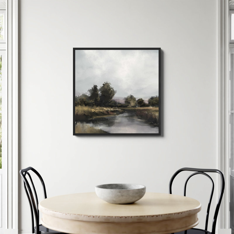 Imprimé «Spring River» par Dan Hobday, Non, H 30 po x l 30 po, Papier avec cadre simple noir