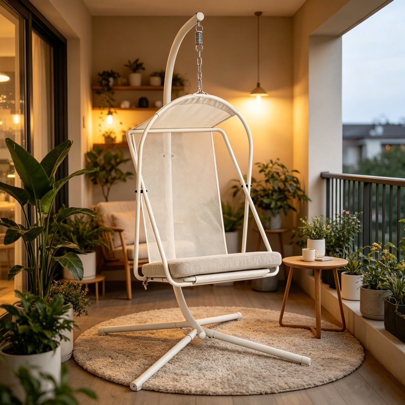 Balancelle suspendue avec support hamac pour patio avec coussin résistant à l'eau et aux rayons UV pour le balcon de la chambre à coucher