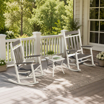Outdoor Rocking Chairs Set Of 3, Durable HDPE Patio Oversized Rockers For Adults, Porch Rocking Chair With 380Lbs Support, Weather-Resistant