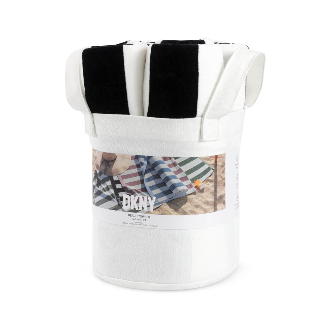 DKNY Cabana Stripe 4-Piece Beach Towel And Tote Bag Set DKNY 