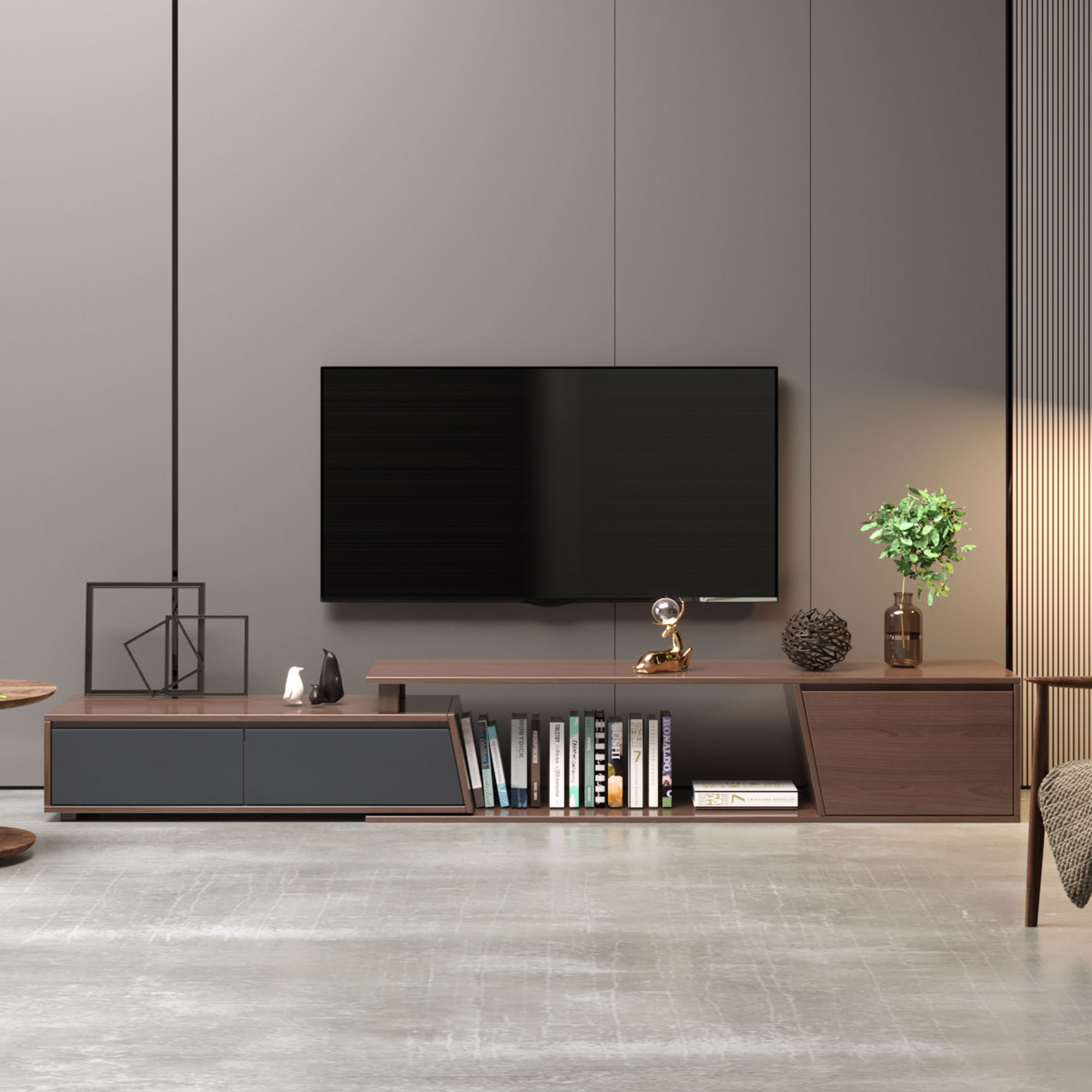 George Oliver Minimalist Walnut Rectangle Extendable Tv Stand With 3 ...