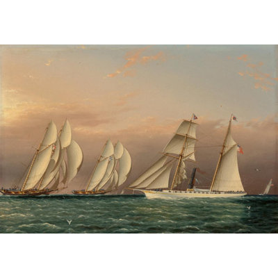 «The Yacht Emily of the New York Yacht Club Observer a Stakes Race entre les Schooners Dreadnought et Columbia» par James Edward Buttersworth - art mural sur toile tendue avec châssis