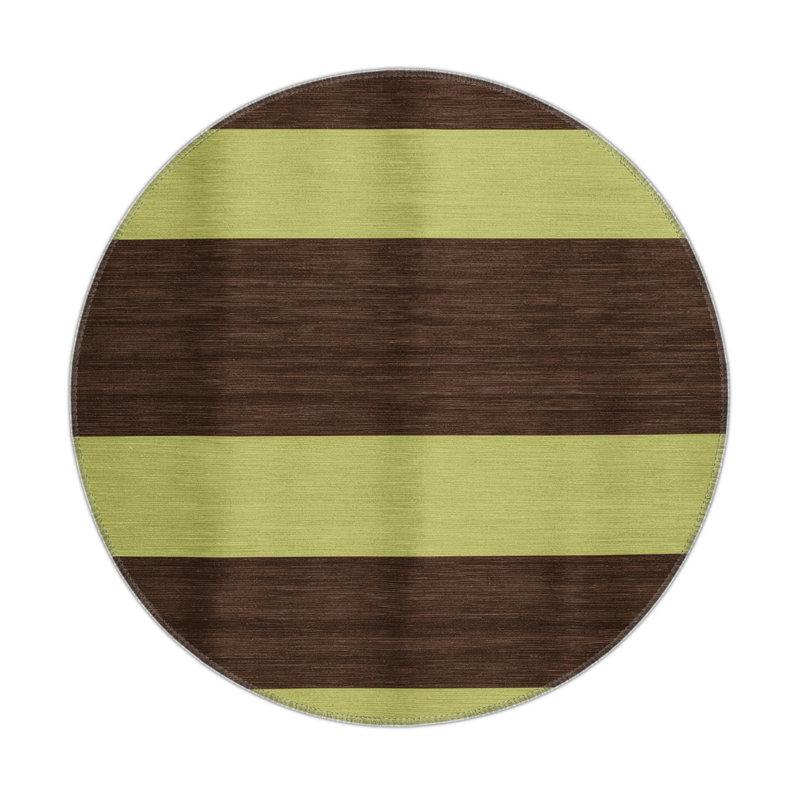 Tapis intérieur / extérieur vert HorizontalStripes, Rond 5 pi