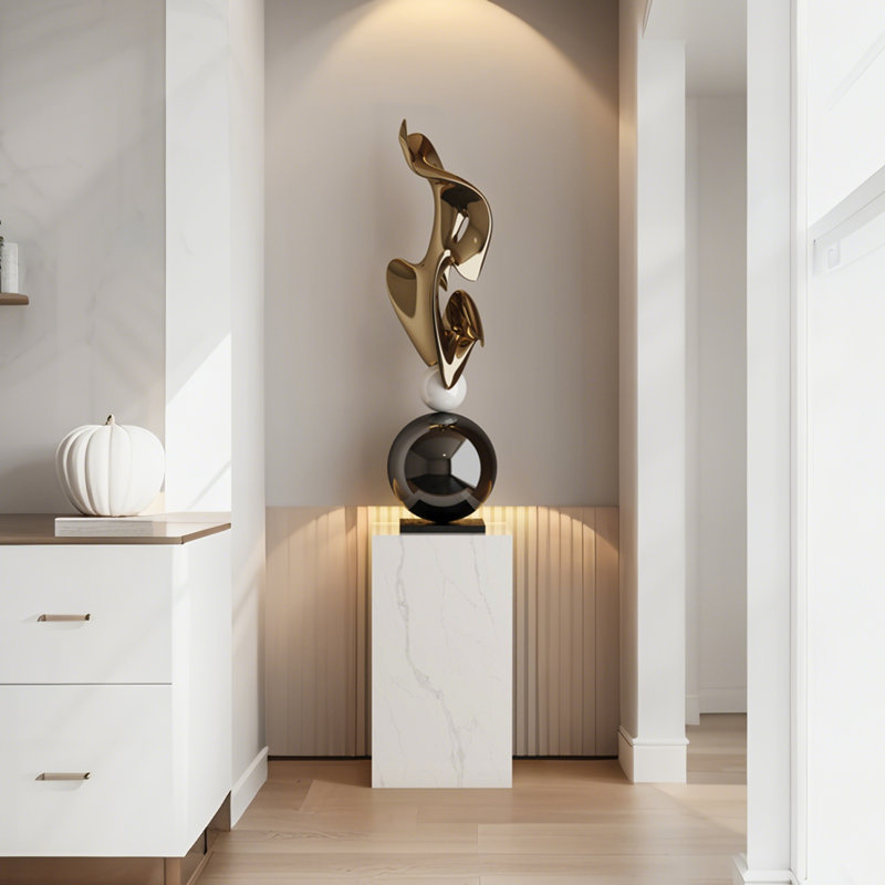 Sculpture géométrique moderne 62,99 ", Blanc / Doré / Noir