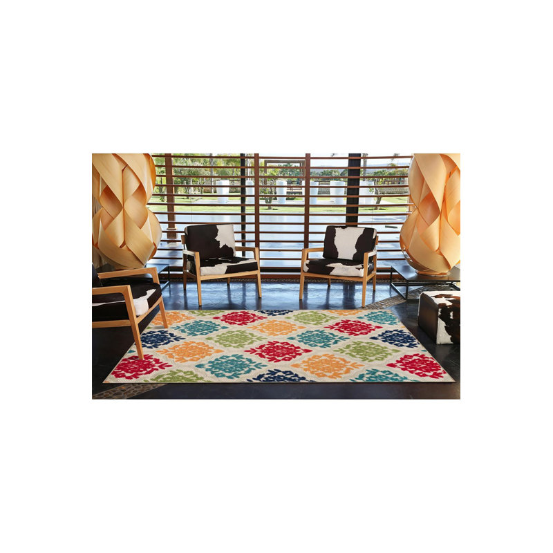 Tapis décoratif à motif géométrique à rayures de couleur mélangée lavable à la machine, Carré 3 pi 3 po