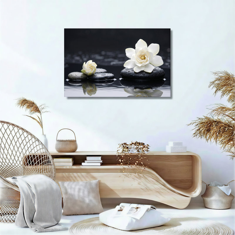 Ensemble de 1 tableau sur toile Fleur et Pierre, H 16 po x l 24 po, Toile tendue