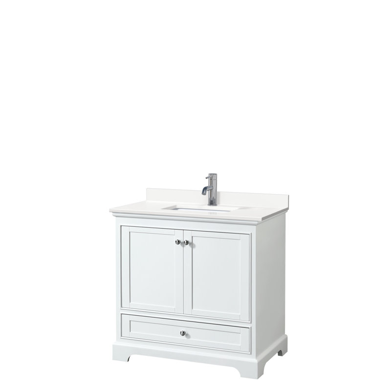 Meuble-lavabo sur pied simple 36 po avec comptoir en quartz Deborah, Quartz Giotto, Espresso foncé, Chrome poli