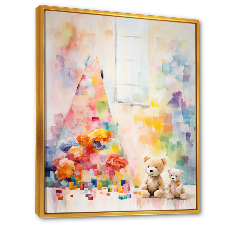 «Whimsical Kids Floral Haven III», art mural pour chambre de bébé, Cadre flottant doré, H 32 po x l 24 po x P 1 po