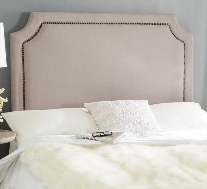 Stallings Upholstered Headboard, Full, Linen, Pale Pink/Beige