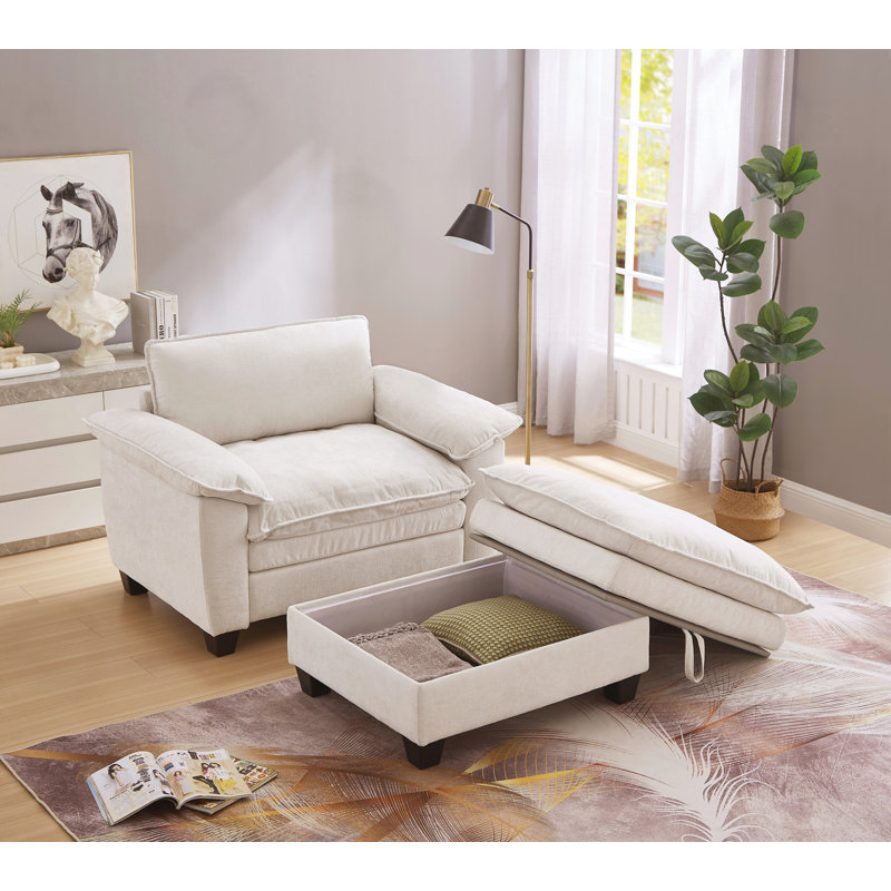 Ensemble de chaise longue surdimensionnée avec repose-pieds avec rangement, Beige