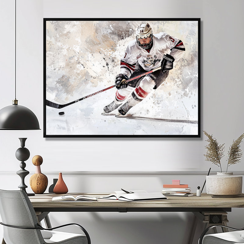 Portrait de joueur de hockey sous les projecteurs III, H 30 po x l 40 po, Noir