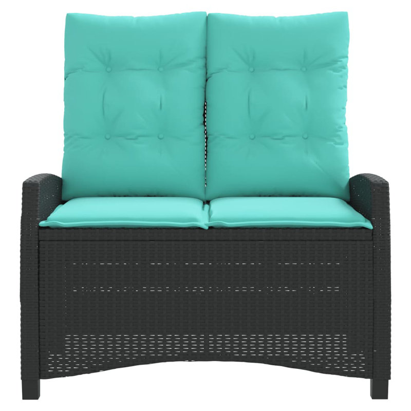 Banc de patio inclinable Red Barrel Studio® avec coussins en poly rotin, Gris / bleu marine