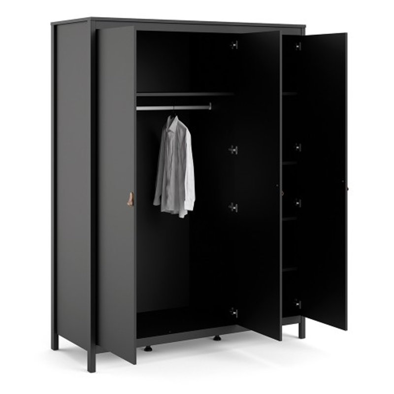 Cynteria 3 Door Manufactured Wood Wardrobe, Black