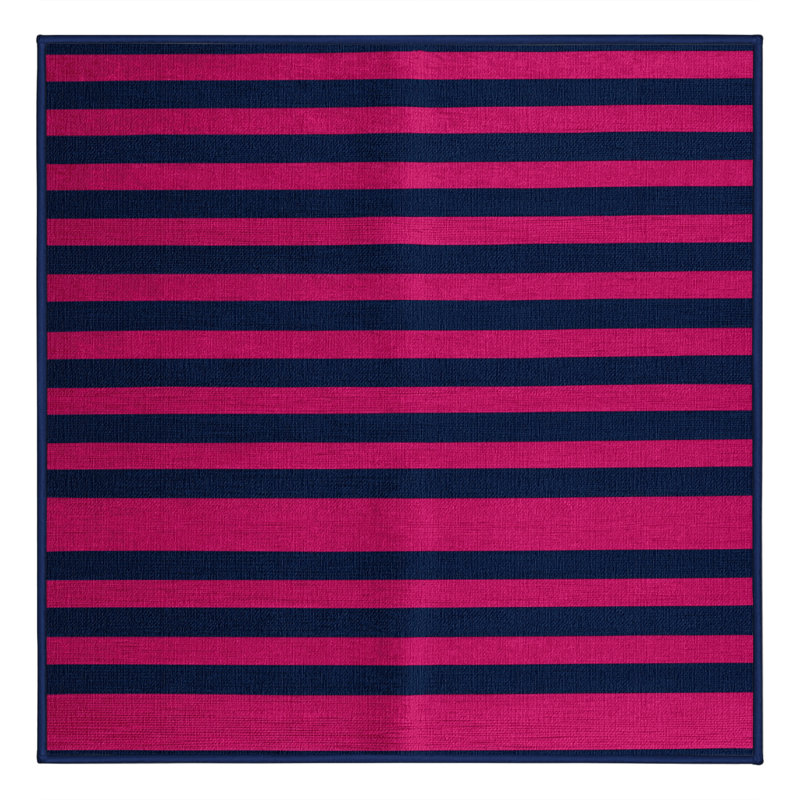 Tapis bleu à rayures horizontales lavable à la machine, Carré 3 pi