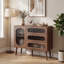 Armoire d'appoint en bois naturel avec 3 tiroirs et porte, buffet de rangement avec tablettes réglables pour le vestibule du salon