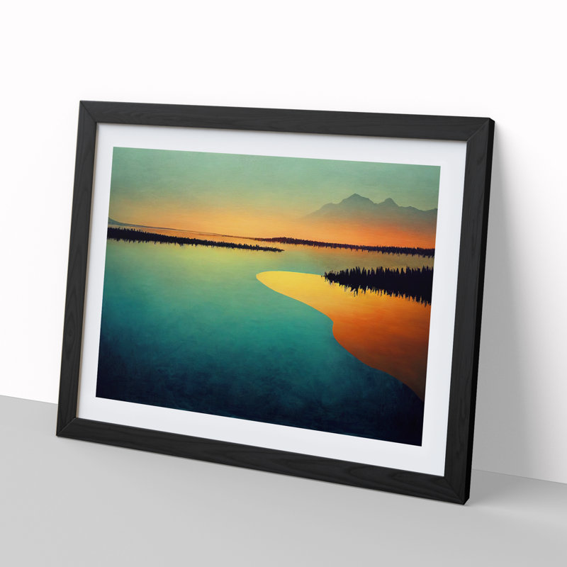 XH1022-6116X Modern Lake Mountains Vol.1 - Single Picture Frame Print, 46cm H x 64cm W x 2cm D, Black
