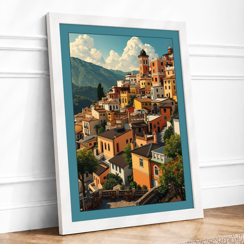 Hillside Village in Ochre Scenic & Cityscapes - Framed Print, A4 - 29.7 x 21.0 cm, White