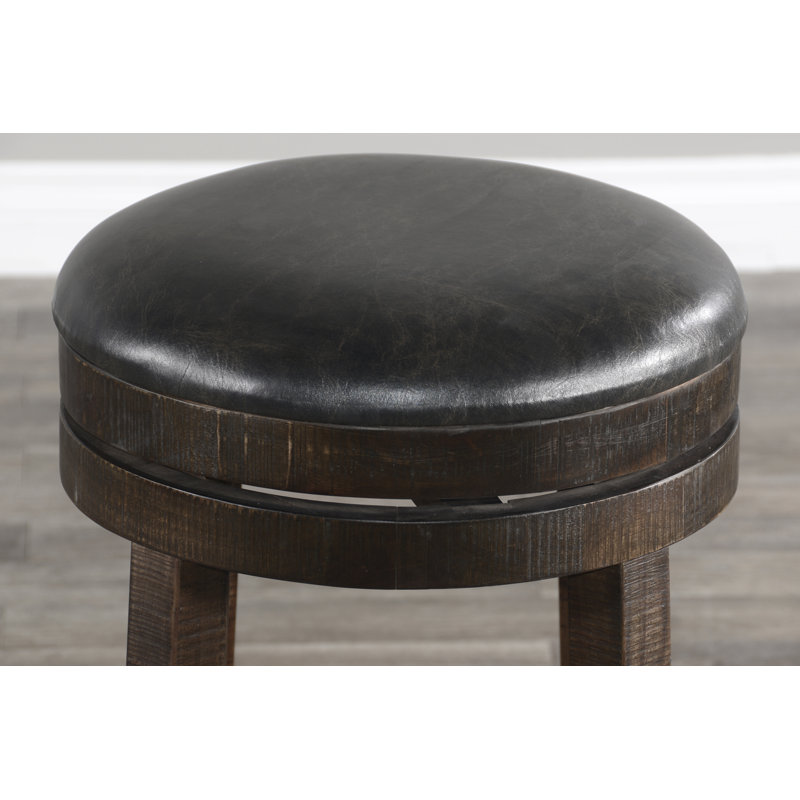 Schneck Swivel Upholstered Faux Leather Counter Stool with Solid Wood Frame, Dark Brown, Bar Stool (30” Seat Height)