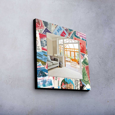 Elegant Decorative Mirror with 100% Pine Wood Frame, 19.7 x 19.7 inches | Real Glass Mirror (Thickness: 0.2 inches) | Stylish Fabric Painting | Perfect for Home Decor & Entryway Accent, Durable and Chic Design