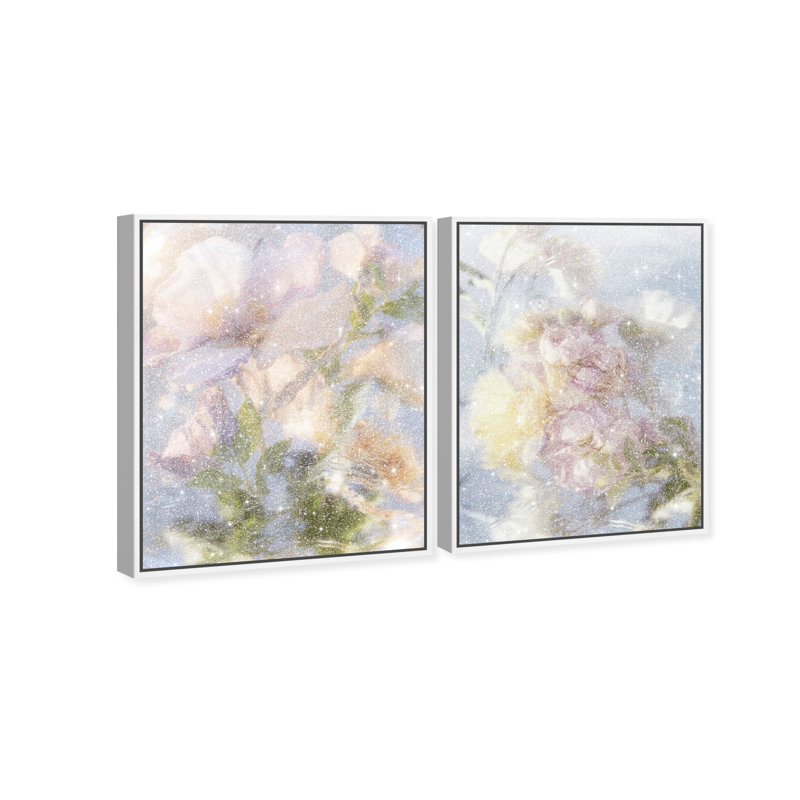Floral Haze Set Floral & Botanical Canvas Print by Oliver Gal, Black Frame, 16 x 20, 31"H x 37"W, White Floater Frame