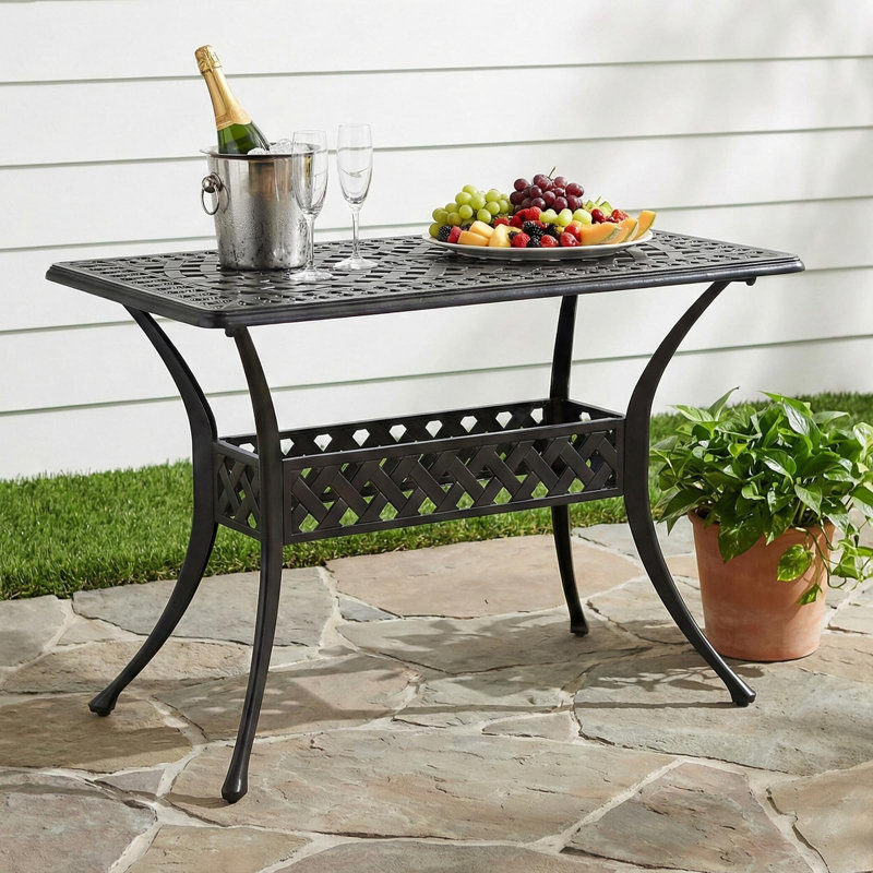  Table de salle à manger d'extérieur, table de salle à manger rectangulaire en aluminium coulé toutes saisons de 42 po, table de bistro de 200 lb à usage intensif pour terrasse et jardin près de la piscine, bronze foncé