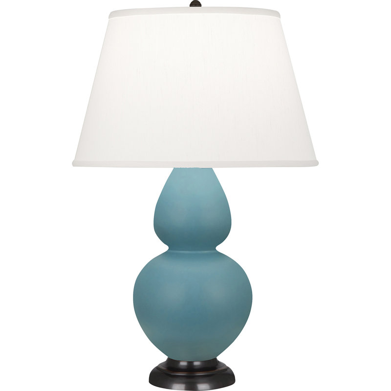 Double Gourd Table Lamp, White , Matte Steel Blue/Antique Brass