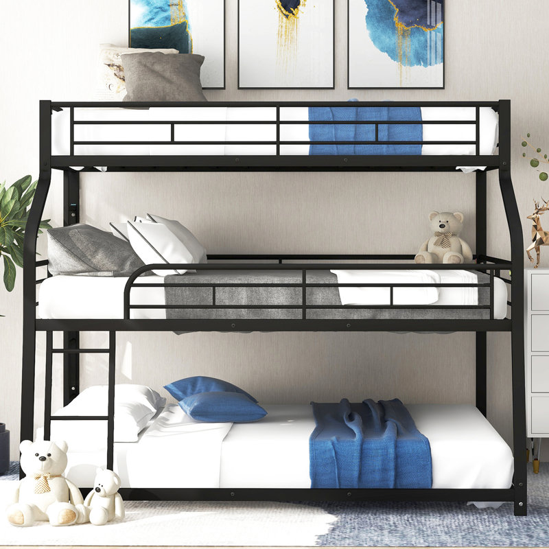 Lit superposé double noir avec design élégant et garde-corps en métal - Lit peu encombrant, cadre
