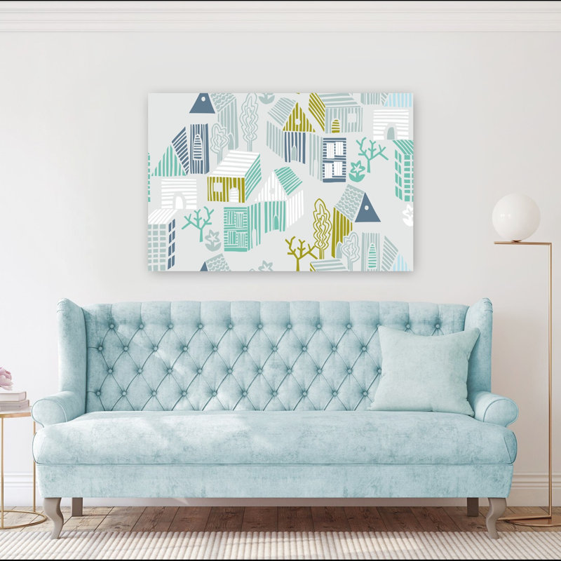 «Whimsical Village», motif géométrique abstrait, impression d'art moderne, H 40 po x l 60 po