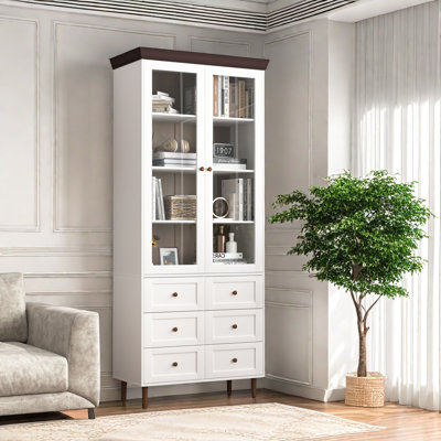 78.7" H Display Storage Cabinet With Adjustable Shelves, Kitchen Pantry Cabinet With 6 Drawers