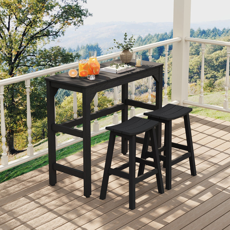 Ensemble de bar de patio 3 pièces, table basse et tabourets d'extérieur imperméables pour 2 personnes toutes saisons HiPS, noir