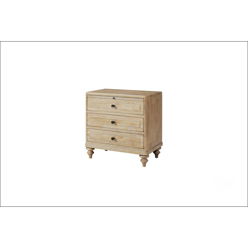 Élégante table de chevet à 3 tiroirs avec finition sable de qualité supérieure et fond doublé en cèdre