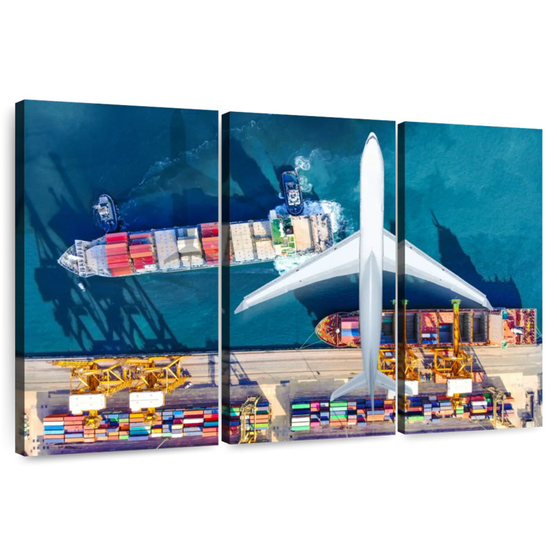 Avion Mehar au-dessus d'un port de chargement, H 24 po x l 38 po