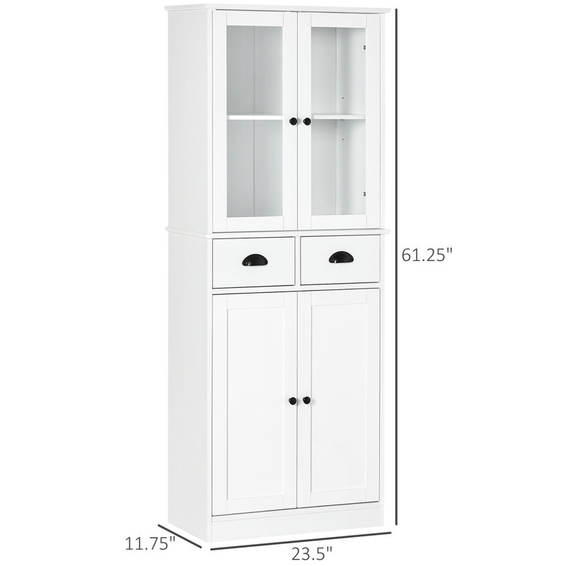 Garde-manger autoportant blanc de 61 po avec 2 tiroirs, des tablettes réglables et des portes à fermeture douce hypnotisantes