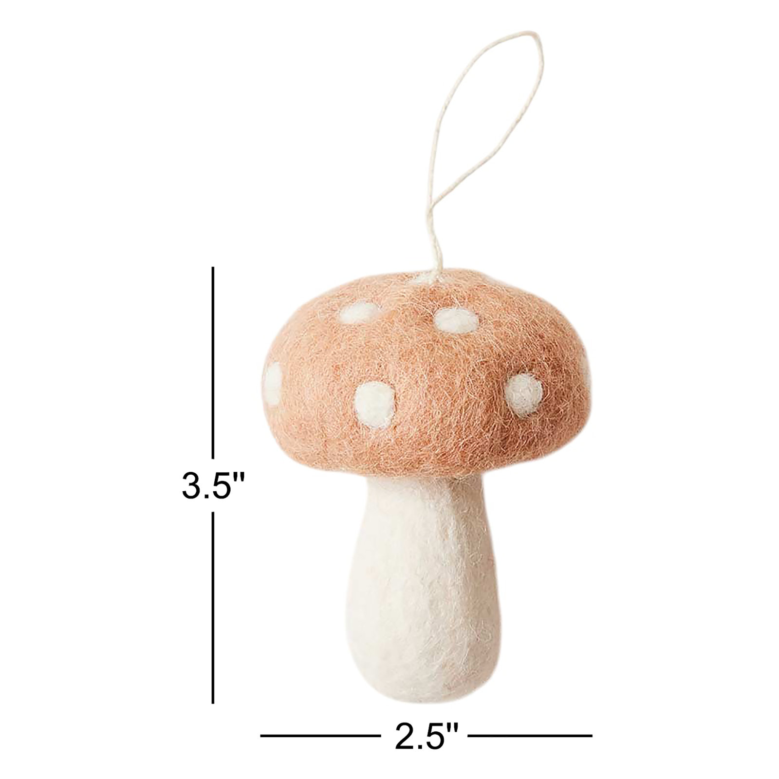 Felted Mushroom Ornament, 3.5" H x 2.5" W x 2.5" D, Blush