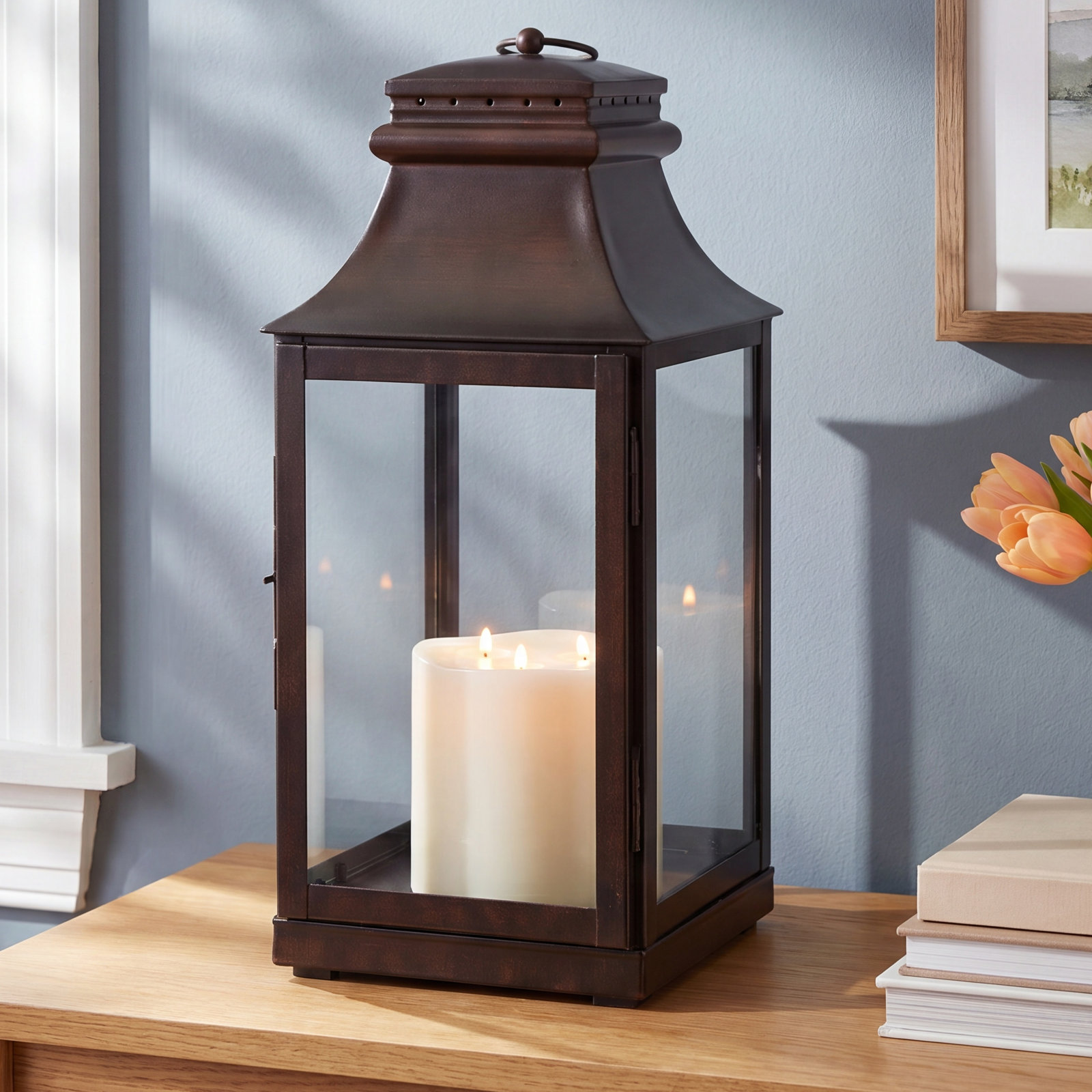 Idora Stainless Steel Lantern Holder, 21" H x 9.5" W x 9.5" D
