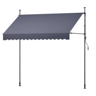 Manual Retractable Awning, 118" Outdoor Retractable Patio Awning Sunshade Shelter, Height Adjustable Patio Door Window Canopy with Manual Crank Handle for Backyard, Garden, Balcony, Dark Grey